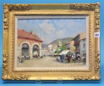 (D) Paul Emile LeComte  1877-1950  Oil on canvas  Signed  "French Market Place"  23 cm x 32 cm