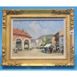 (D) Paul Emile LeComte  1877-1950  Oil on canvas  Signed  "French Market Place"  23 cm x 32 cm