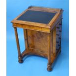 A Victorian walnut Davenport with brass gallery, rising top, with 4 frieze drawer with turned wood