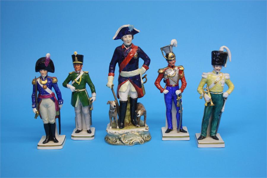 A set of eight German porcelain military figures stamped Made in GDR; four Capo Di Monti figures and - Image 10 of 11