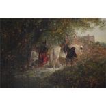 David Cox  1783-1859  Oil on board  Signed  "Family walking along rural pathway"  19 cm x 23 cm