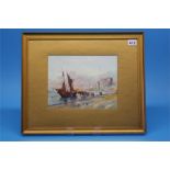 George Hamilton Constantine  1878-1967  Watercolour  Signed  "A sailing ship before a castle"  20 cm