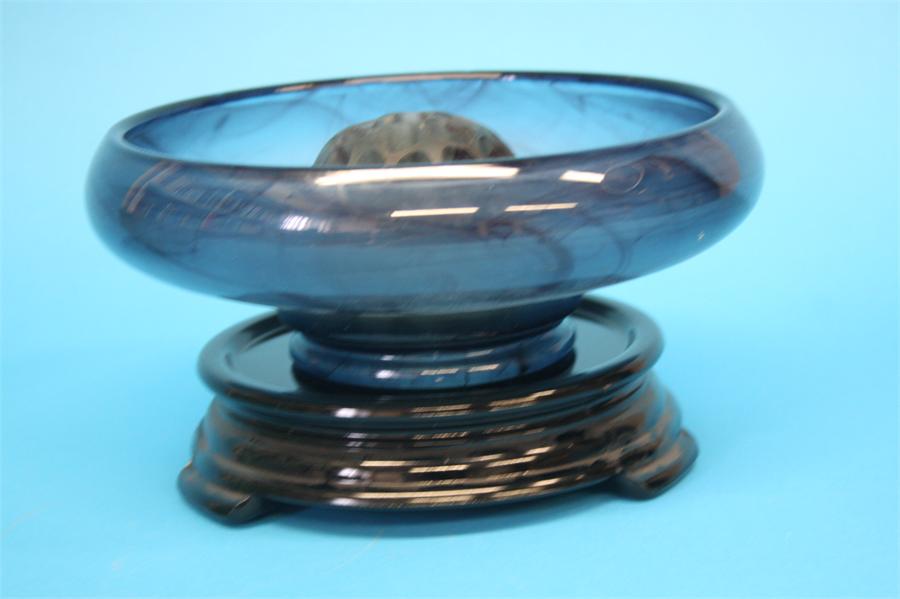 A Davidsons purple cloud glass bowl and stand on a blue ground and another bowl on a pale green - Image 4 of 5