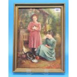 Wilson Hepple  1854-1937  Oil on board  Signed  Dated 1900  "Feeding the Mother"  35 cm x 24 cm