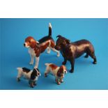 A Beswick Staffordshire bull terrier "Bandits Brintiga" 1982A, two spaniels and a beagle "Wendover