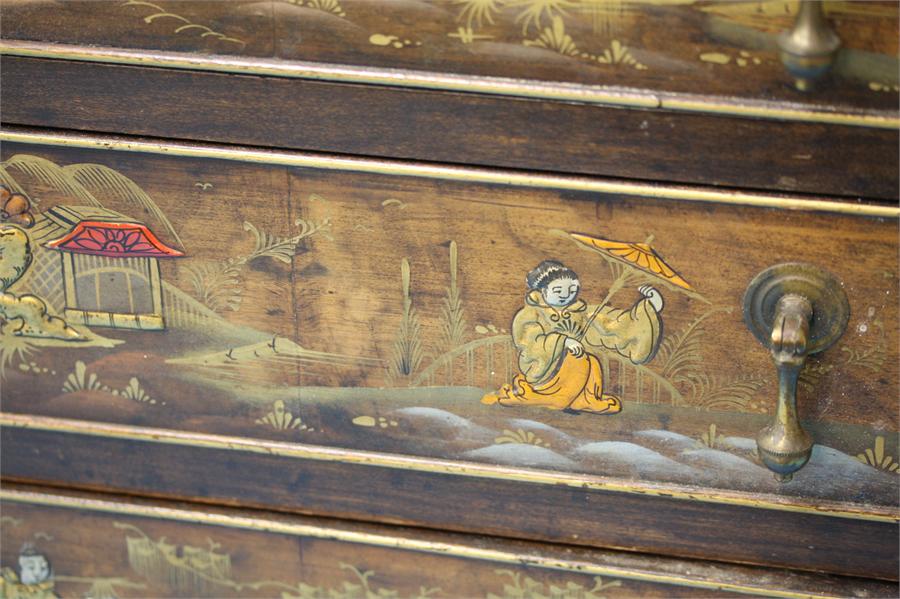 A small oriental lacquered bachelor's chest, the top folds over to reveal a leather inset below 4 - Image 2 of 5