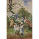 Arthur Stanley Wilkinson  c.1860-1930  Signed  "Rural setting with young boy picking blossom and