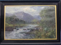 John Falconar Slater  1857-1937  Oil on canvas  Signed  "Highland landscape with winding river"