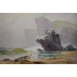 John Davison Liddell  1859-1942  Oil on board  Signed  "Coastal view of Marsden rock"  19 cm x 30