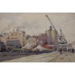 Robert Menzies Scott  1922-1989  Watercolour  Signed.  Also signed and titled verso  "Glasgow Docks"