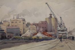 Robert Menzies Scott  1922-1989  Watercolour  Signed.  Also signed and titled verso  "Glasgow Docks"