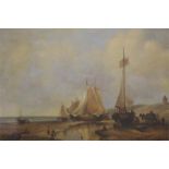 William Thomas Nichols Boyce  1858-1911  Oil  Signed  "Fishing vessels on the shoreline at low