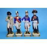 A set of eight German porcelain military figures stamped Made in GDR; four Capo Di Monti figures and