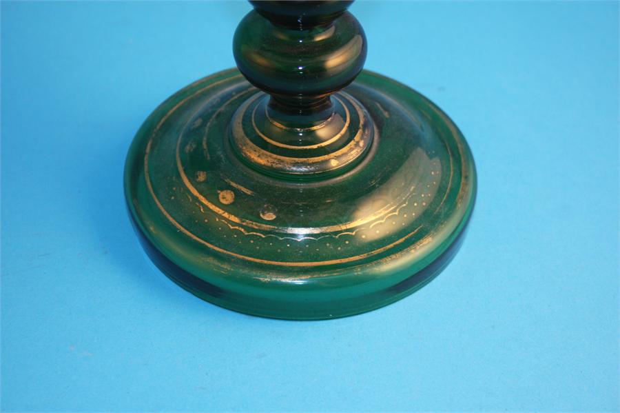 A Victorian green glass spill vase with flared rim, the centre depicting an oval painted portrait of - Image 4 of 4