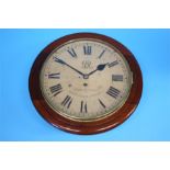 A George V mahogany circular wall clock by Ingram Brothers, Wood Green, London, with painted