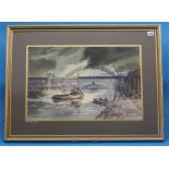 Ronald Lambert Moore BWS  1927-1992  Watercolour  Signed  "The River Tyne"  36 cm x 53 cm