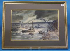 Ronald Lambert Moore BWS  1927-1992  Watercolour  Signed  "The River Tyne"  36 cm x 53 cm