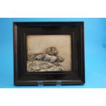 A pair of decorative Oriental relief plaques each depicting lions and tigers, signed A Mayer.  20