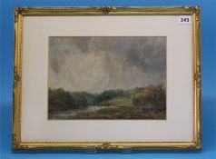 John Falconer Slater  1857-1937  Oil on board  Signed  "Landscape with storms approaching"  24 cm