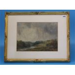 John Falconer Slater  1857-1937  Oil on board  Signed  "Landscape with storms approaching"  24 cm