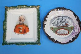 A Sunderland lustre plaque "Field Marshall Lord Roberts" and a circular plaque "May Peace and
