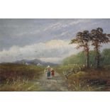 W Crossley  Oil on canvas  Signed  Dated **96  "Landscape with figures"  20 cm x 39 cm