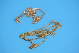 Two 9ct gold chains.  Total weight 9.8 grams
