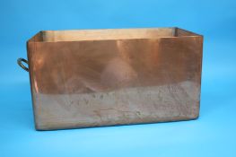 A large copper rectangular two handled fish kettle.  56 cm long, 31 cm wide, 29 cm high.