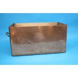 A large copper rectangular two handled fish kettle.  56 cm long, 31 cm wide, 29 cm high.