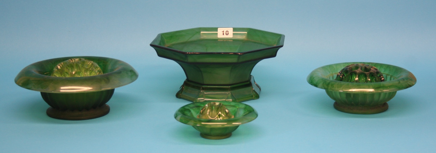 Four Davidson green cloud glass bowls. - Image 2 of 2