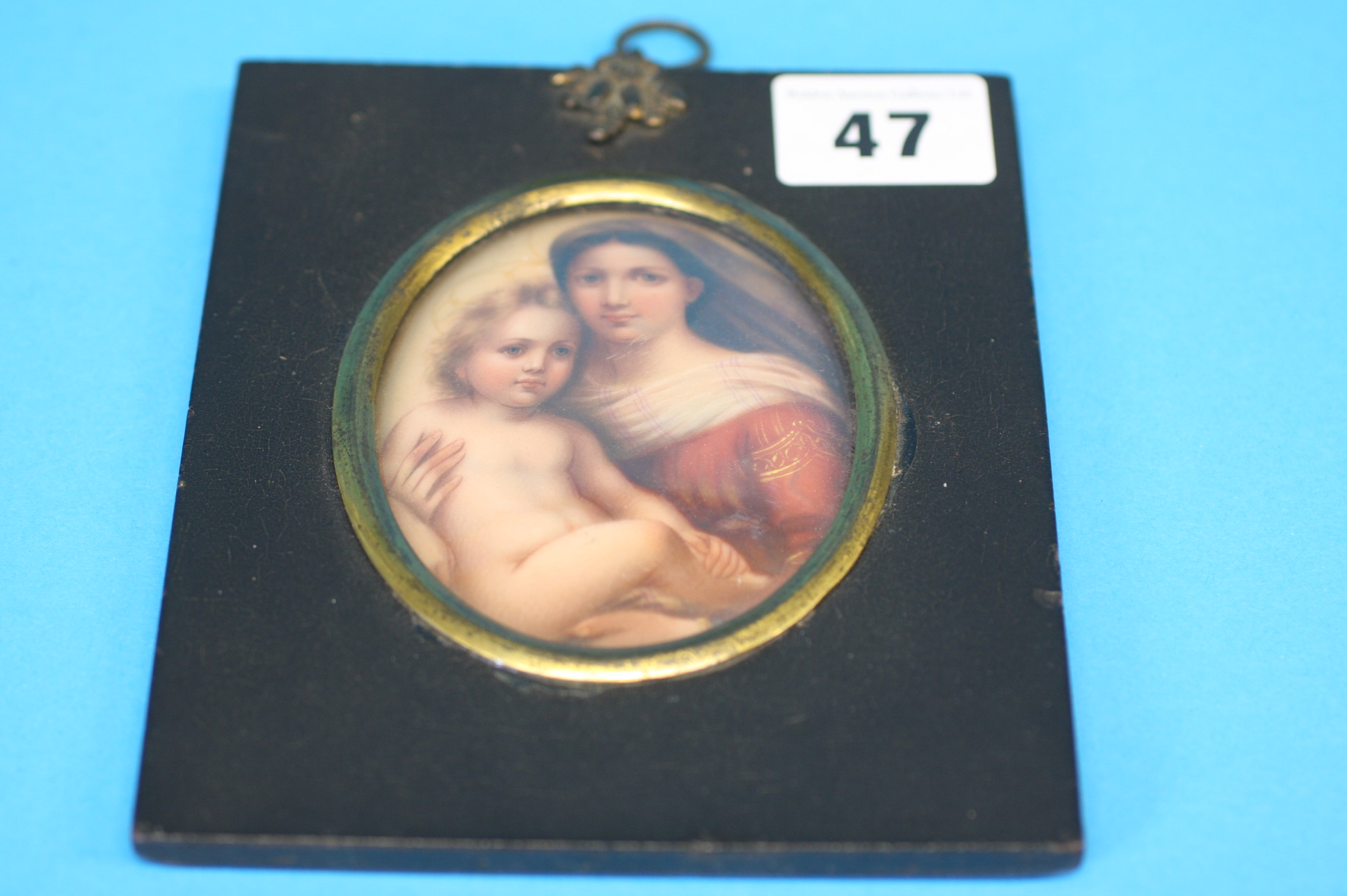 A framed porcelain Limoges plaque depicting a Woman and Child, Signed in ink to verso 'Vigee Le Brun