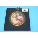 A framed porcelain Limoges plaque depicting a Woman and Child, Signed in ink to verso 'Vigee Le Brun