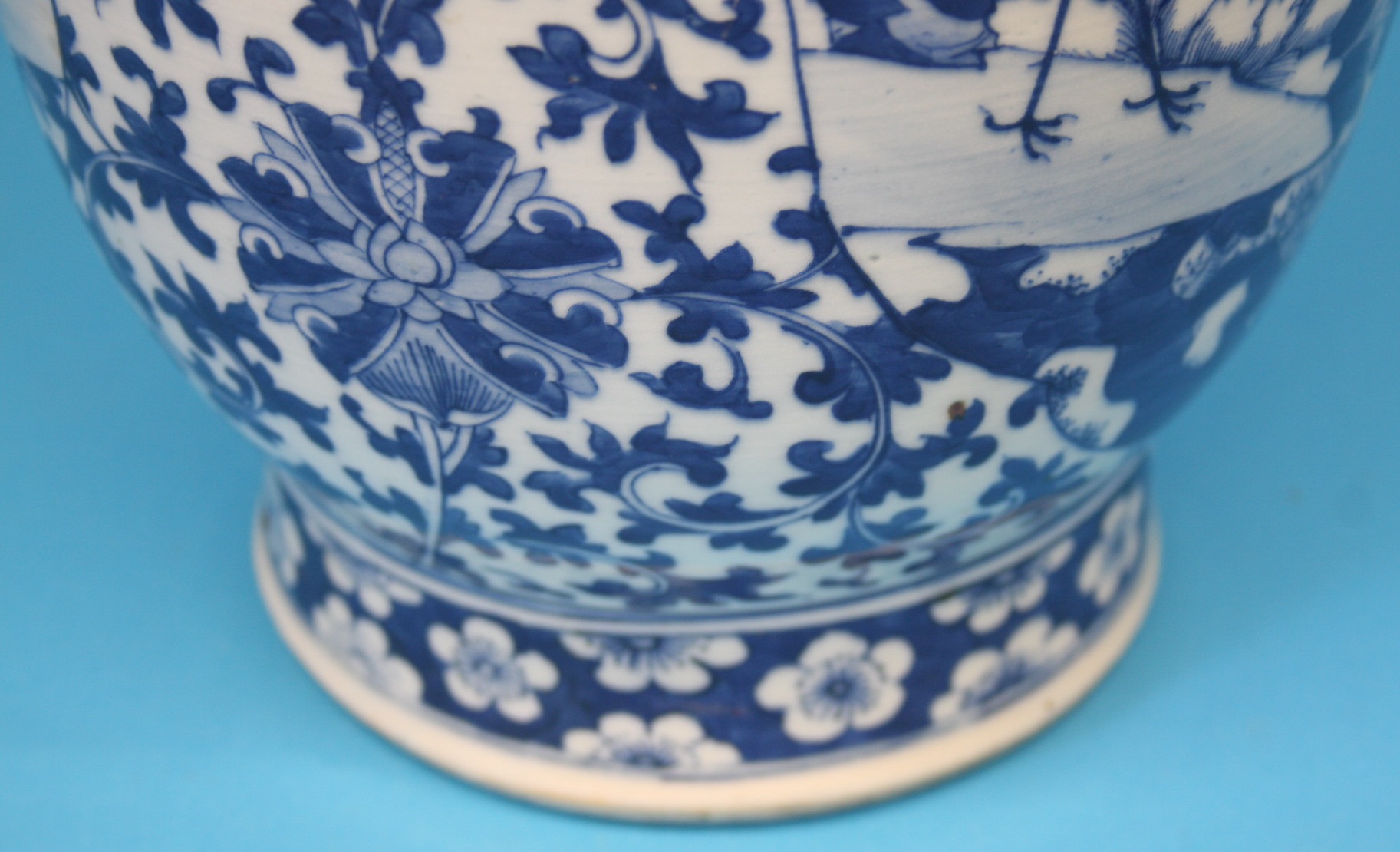 A Chinese blue and white vase decorated with birds and flowers.  43 cm high. - Image 6 of 6