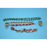 A malachite necklace and various bracelets and costume jewellery.
