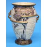 A Crown Devon Fielding vase decorated with spider and spiders web, dragonflies and colourful