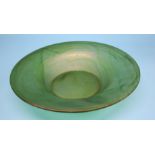 A very large Davidson green cloud glass shallow bowl.  50 cm diameter