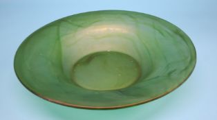 A very large Davidson green cloud glass shallow bowl.  50 cm diameter