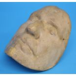 An old plaster cast death mask of Oliver Cromwell, impressed marks to reverse OC Sep 1658.  23 cm