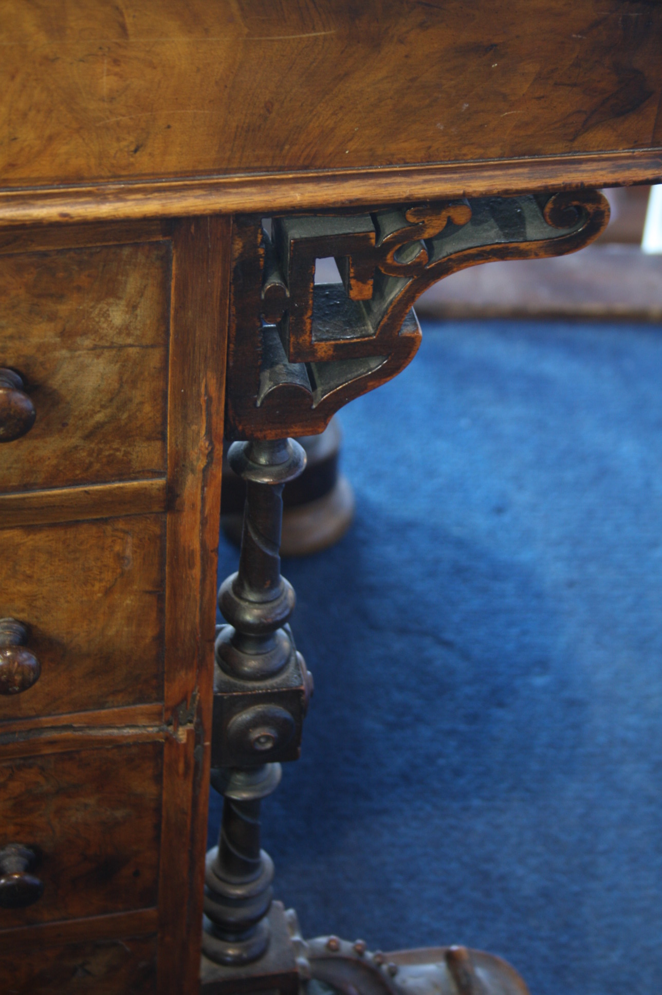 A Victorian walnut Davenport with domed and rising top, four frieze drawers and platform base with - Image 4 of 4