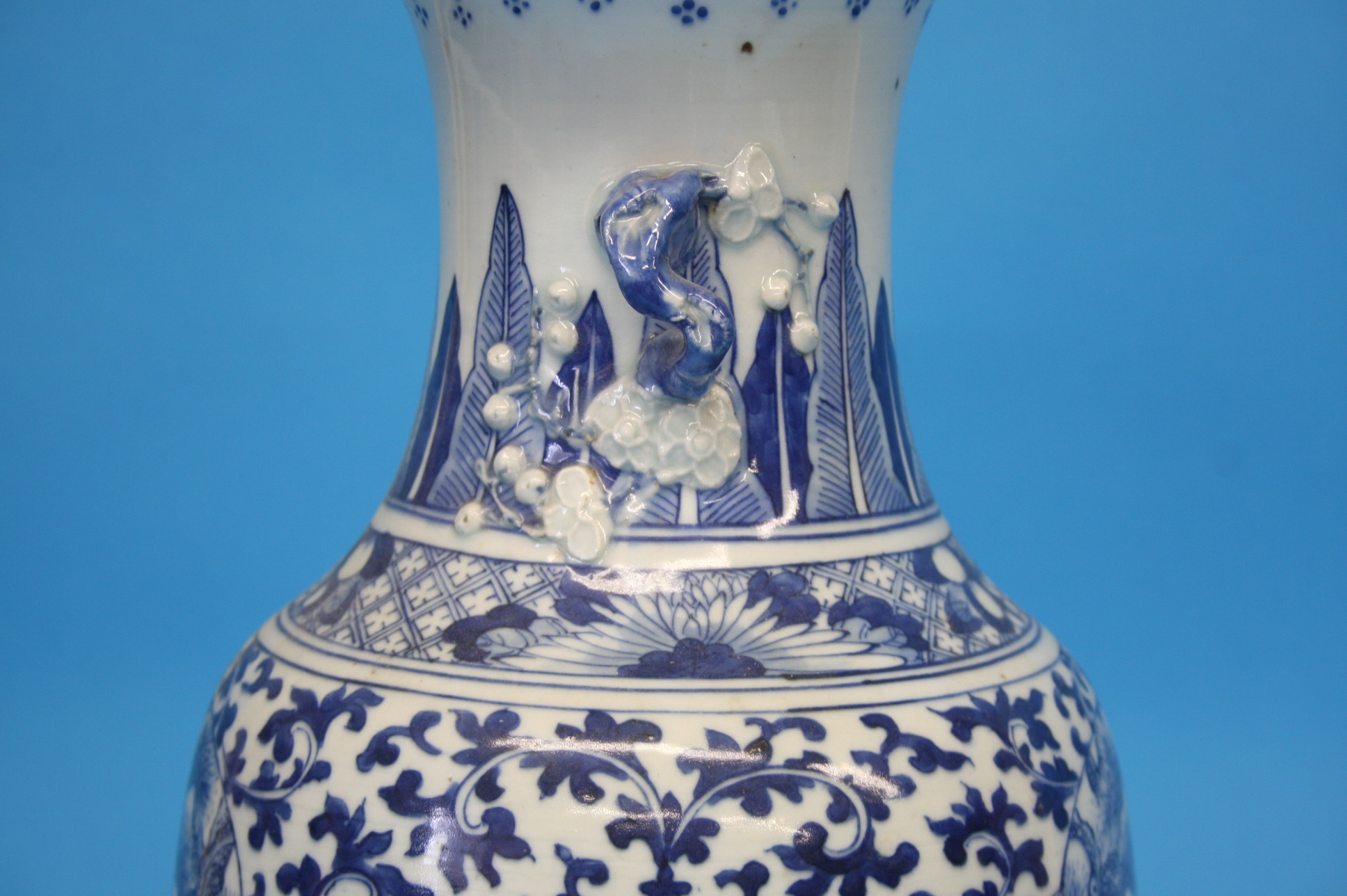 A Chinese blue and white vase decorated with birds and flowers.  43 cm high. - Image 4 of 6