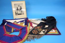 A collection of various Masonic regalia to include a conjoined silver eagle pendant, a Durham