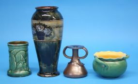 A Royal Doulton Stoneware vase of tapering form decorated with baskets of flowers, impressed marks