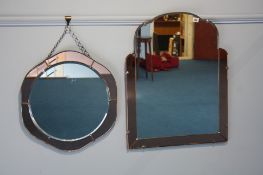 An Art Deco two colour circular mirror and a two colour rectangular mirror.  51 cm diameter and 70