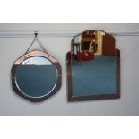 An Art Deco two colour circular mirror and a two colour rectangular mirror.  51 cm diameter and 70