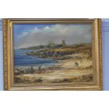 Frank Burke  Oil on canvas  Signed  "View of Dunstanburgh Castle from the shoreline"  30 cm x 40 cm