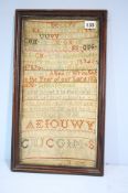 An alphabet sampler, bears date 1838.  41 cm x 21 cm.