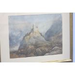 Watercolour  Unsigned  "Mountainous landscape with castle ruins"  35 cm x 46 cm