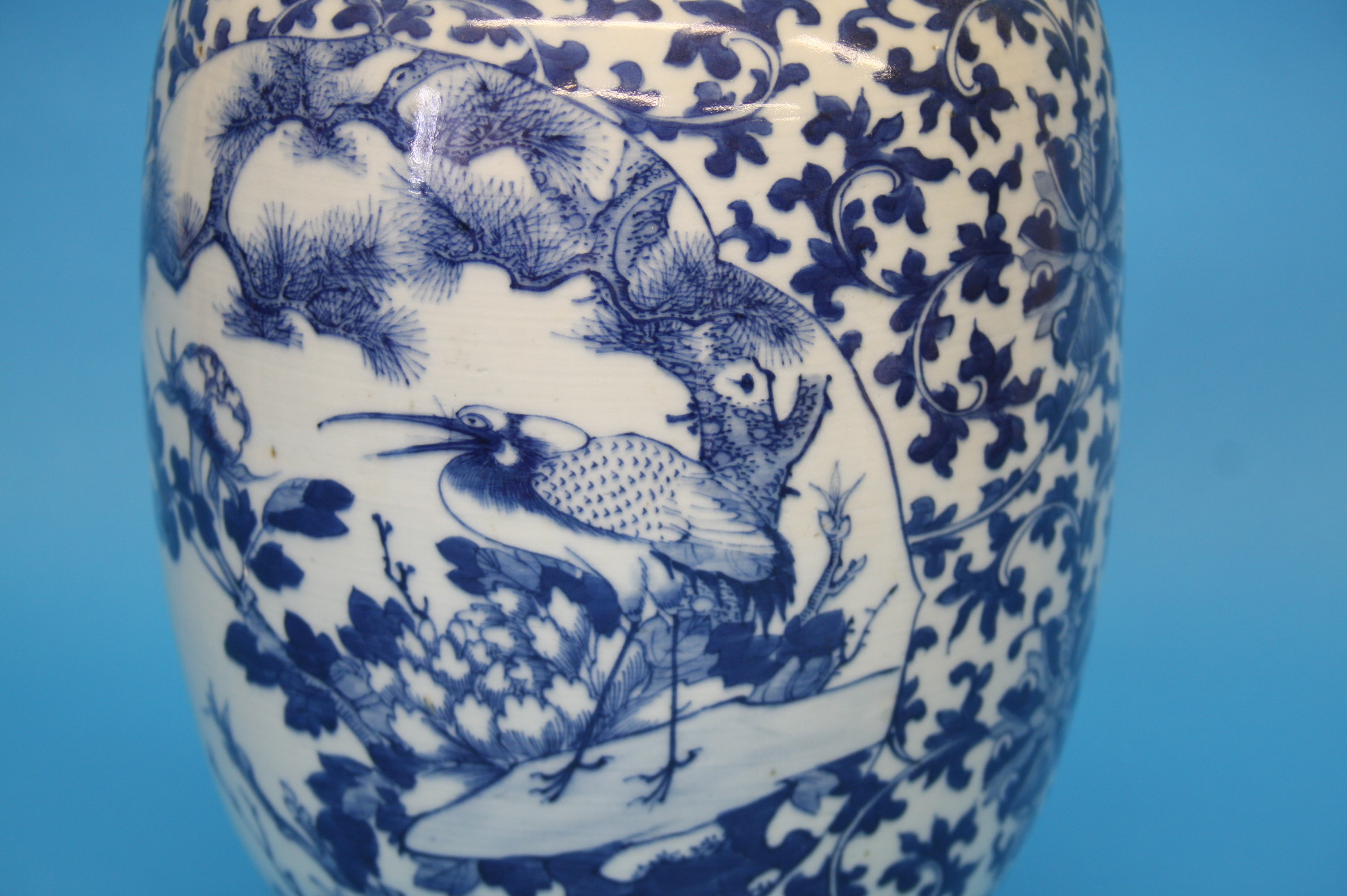 A Chinese blue and white vase decorated with birds and flowers.  43 cm high. - Image 2 of 6