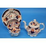 A Gaudy Welsh Victorian tea set comprising teapot, sucrier, slop bowl, 2 cake plates and 12 cups and