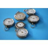 Five silver and Sterling silver pocket watches, various and a 925 wrist watch.